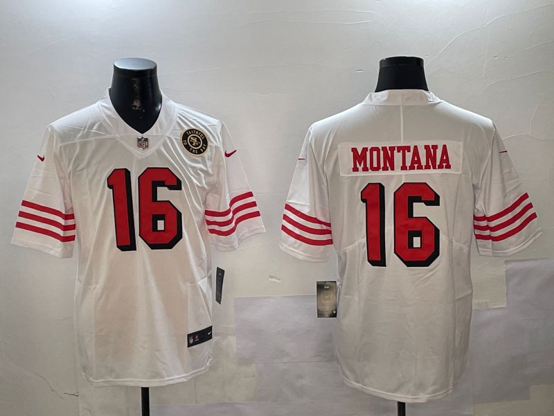 Men San Francisco 49ers #16 Montana White Throwback 2024 Nike Limited NFL Jersey style 01042